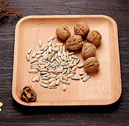 Square Beech Wood Plate, Wood Tray for Fruit and Dry Nut.