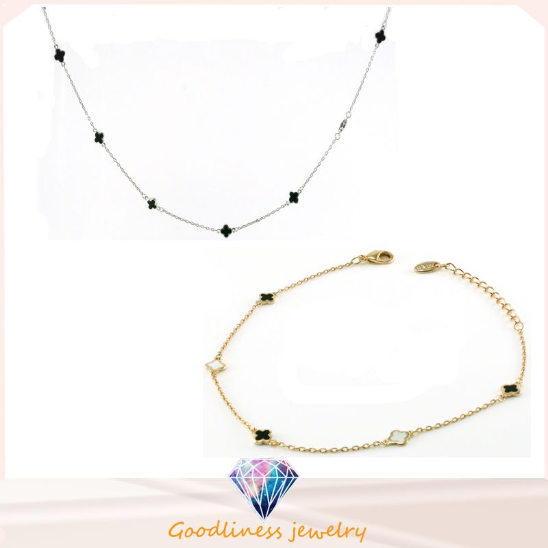 2016 Goodsale Qute Clover Embellish 925 Silver Silver Jewelry Set Necklace and Bracelet (SET3355)