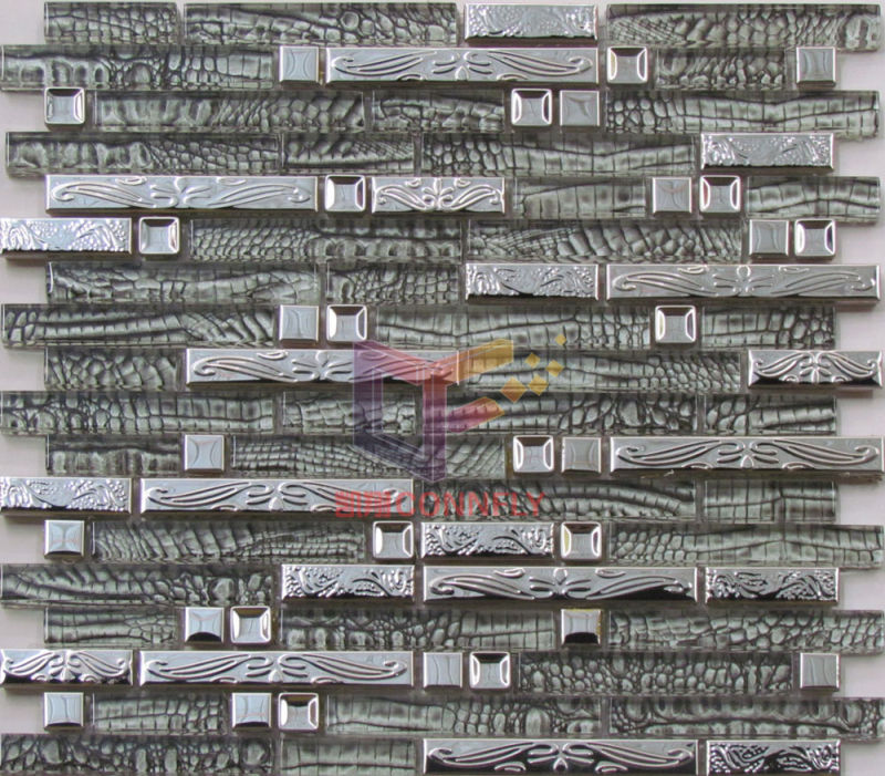 Neromargiua Stone, Glass and Silver Metal Mixed Mosaic (CFM880)
