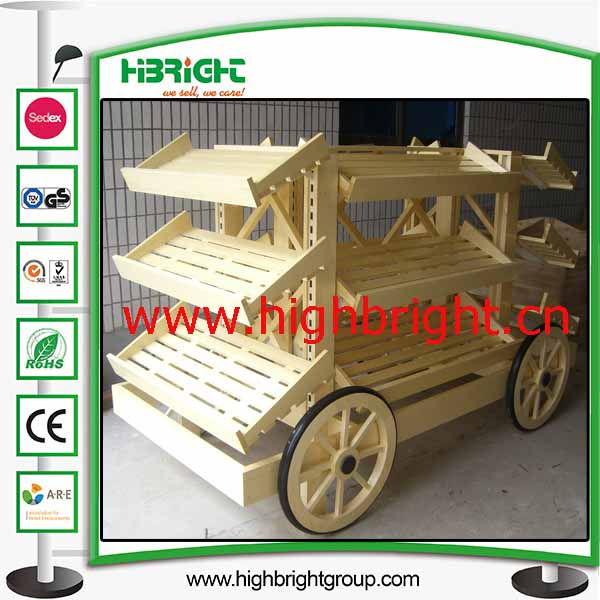 Wooden Fruits Car and Vegetables Display Racks for Stores