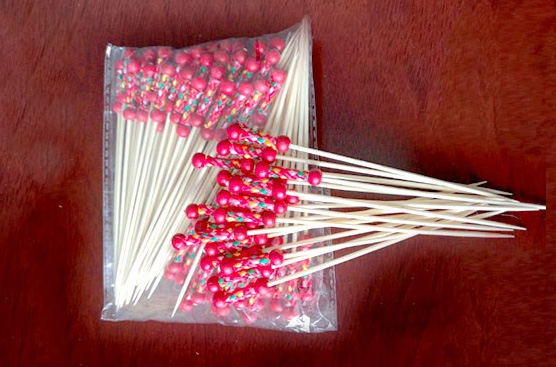 Decorative Flexible Bamboo Beaded Sticks End with Double Red Beaded