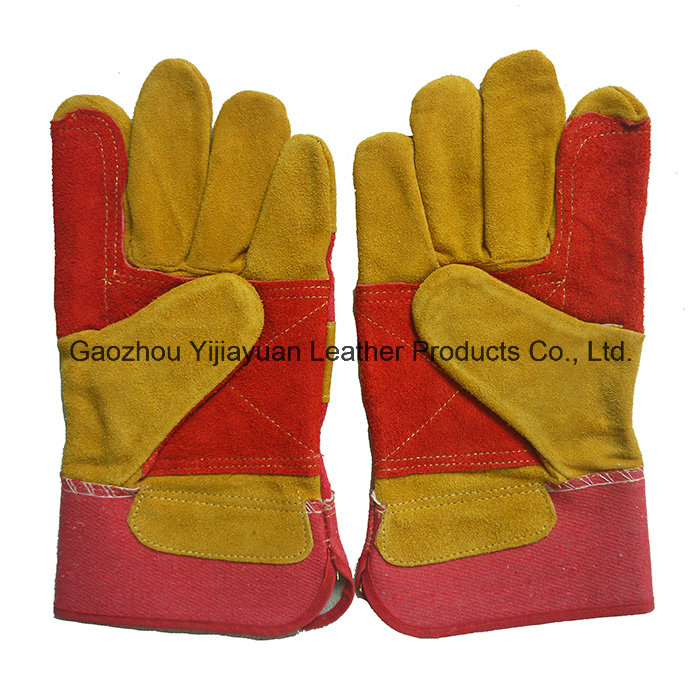 Reinforcement Palm Cow Split Leather Working Work Gloves