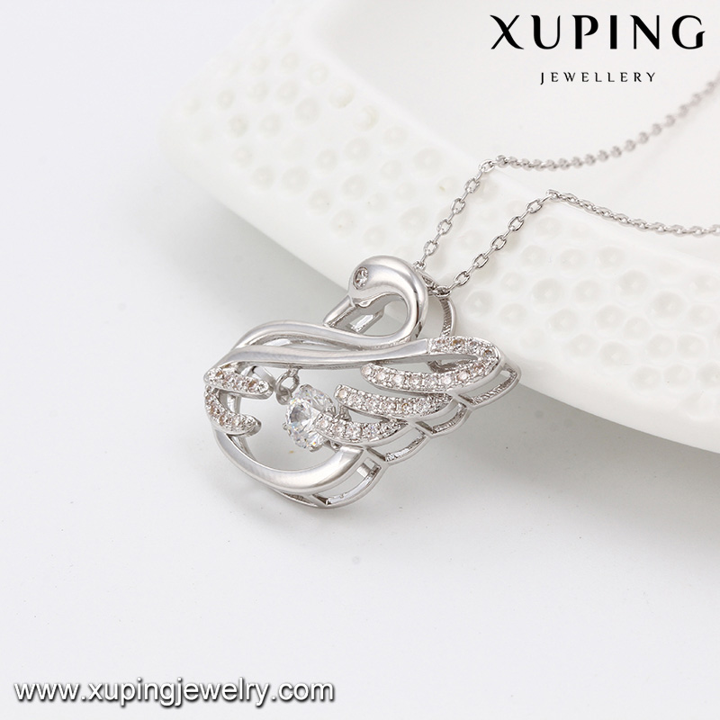 Necklace-00075 Fashion Elegant CZ Diamond Rhodium Animal Swan-Shaped Imitation Jewelry Pendant Necklace