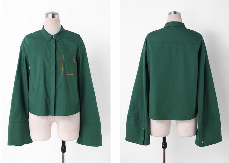 Deep Green Spring Fashion Loose Sleeve Ladies Shirt