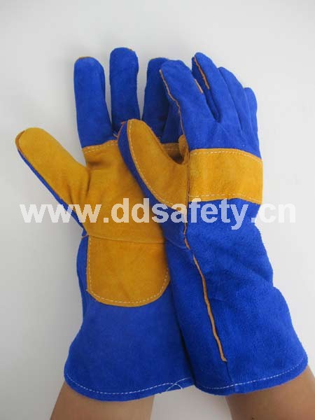 Blue Cow Split Leather Glove Ab Grade One Piece Back Full Jersey Liner Dlw627