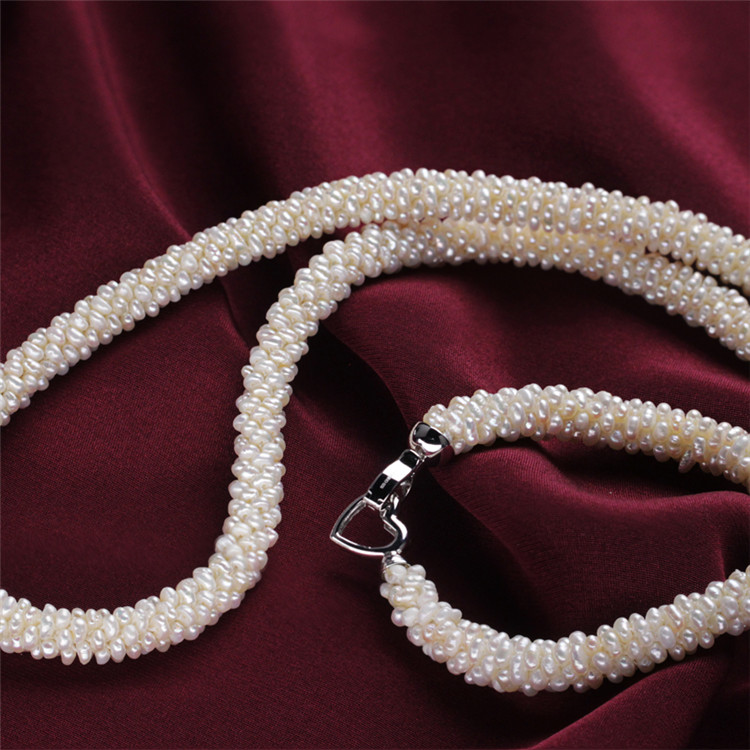 Snh 3mm Button Shape Natural Pearl Jewelry Set