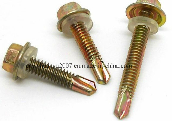 Half Thread Hexagonal Flange Screw with Yellow Zinc