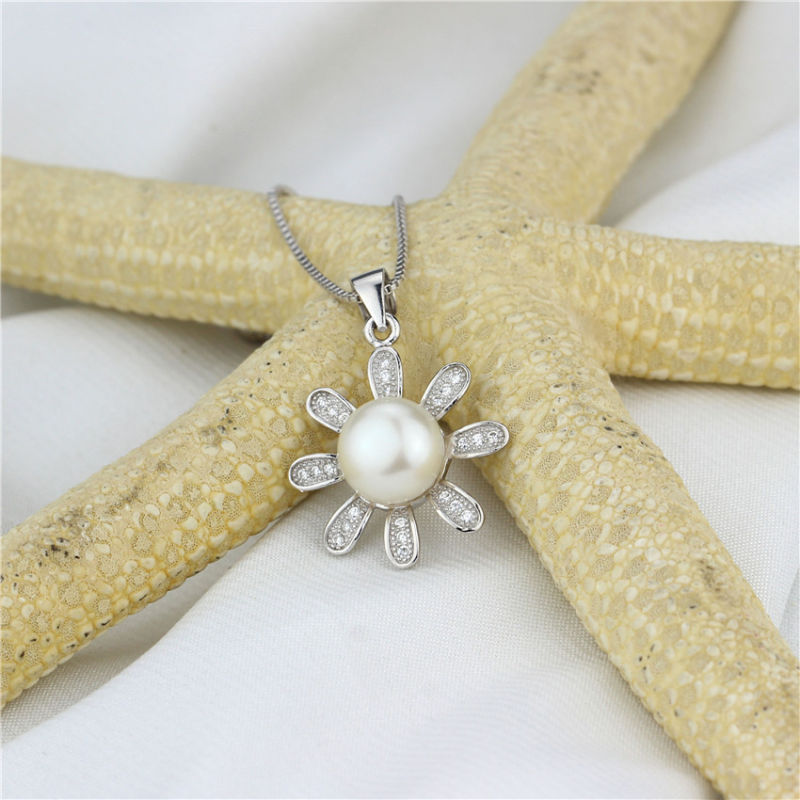 Snh 9mm White Button Real Pearl Pendant