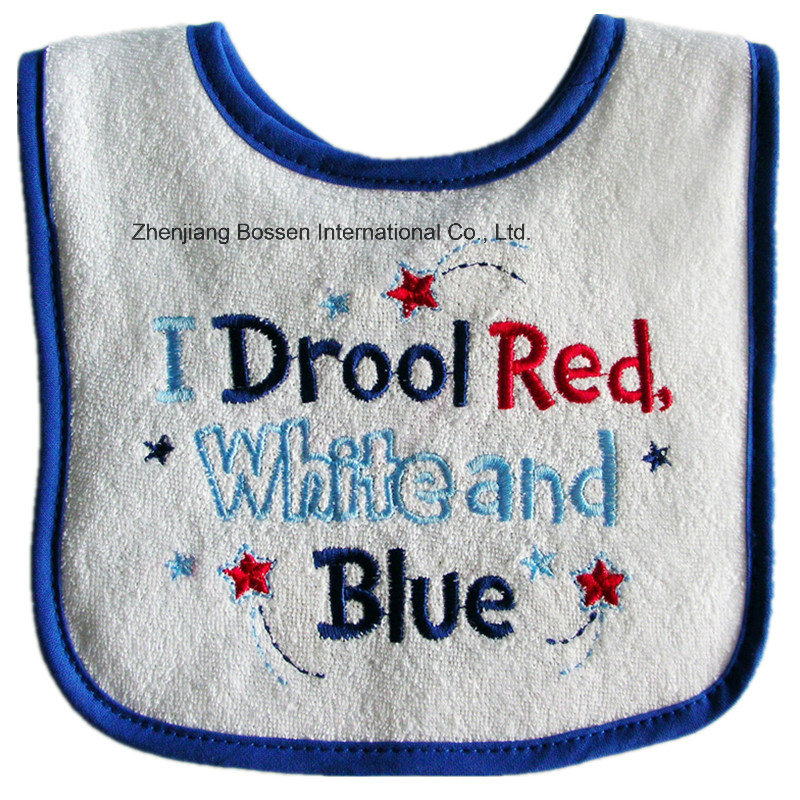 Promotional Customized Cotton Soft Embroideried & Applique Cute Cartoon Waterproof Absorbent Terry Baby Bibs