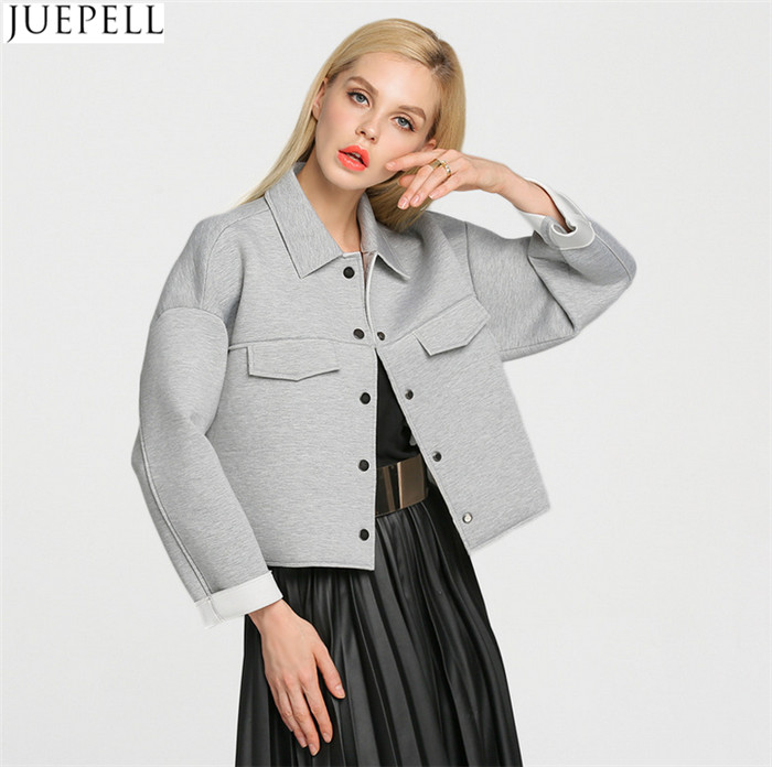 Europe Women Fashion Loose Section Leisure Gray Cotton Jacket Coat Factory in China Guangzhou OEM Customer Logo