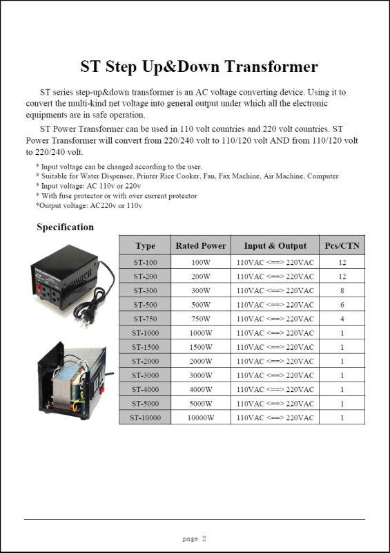 Power Tranformer Step up and Down 110-200V, 220V-110V