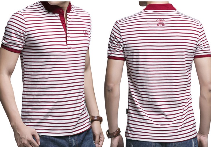 Custom Embroidery Logo Fashion Stripe Wholesale Cotton Polo T Shirt