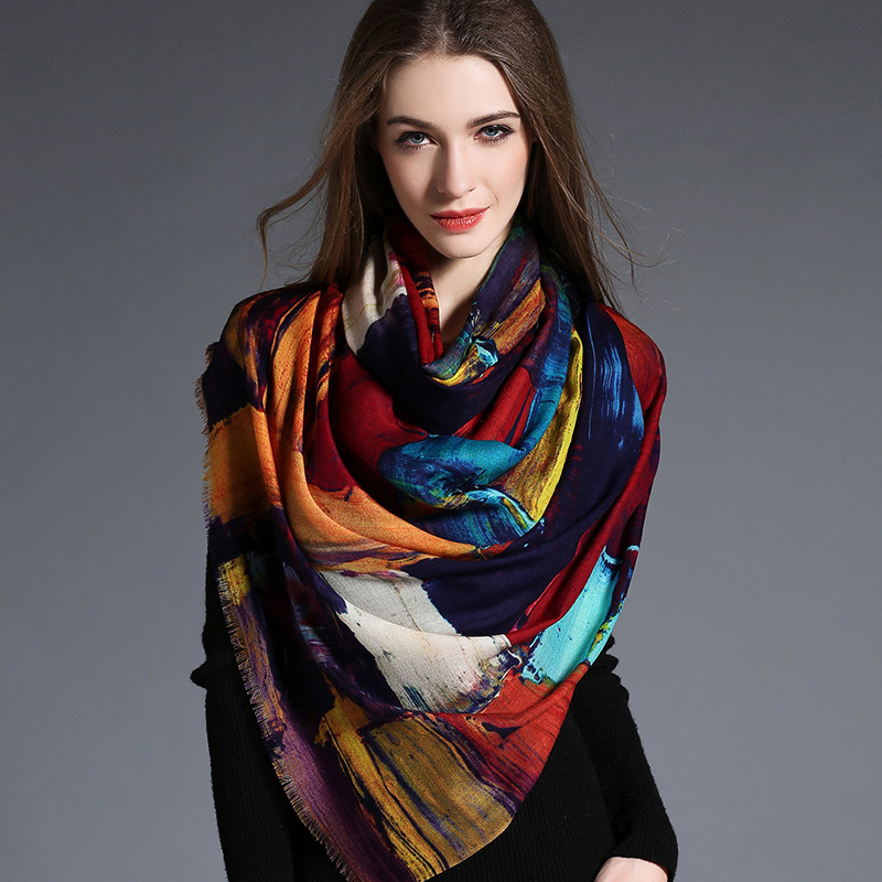 Women, The Geometry of Digital Printing of Wool Scarf