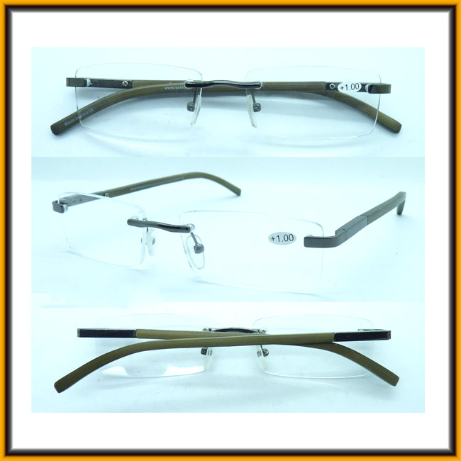 RM15033 High Quality Frameless Bamboo Temple Reading Glasses Laser Custom Logo