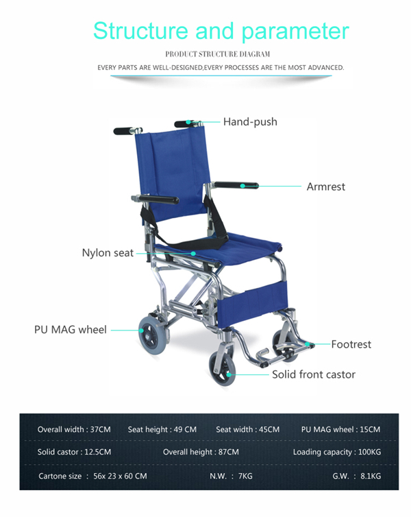 Transit Light Weight Airplant Aluminum Wheelchair