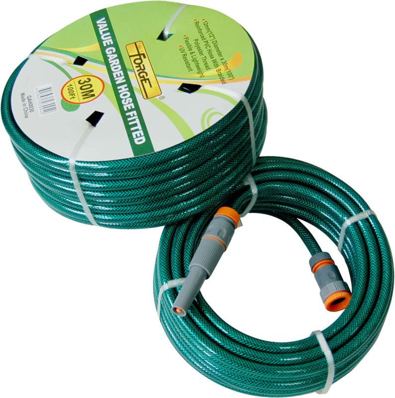 30m (100') UV Resistant Reinforced PVC Garden Hose with Polyester Thread