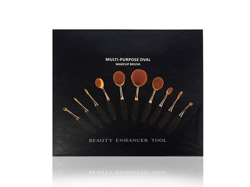 10PCS Rose Gold Handle Oval Makeup Brush Set with Black Box