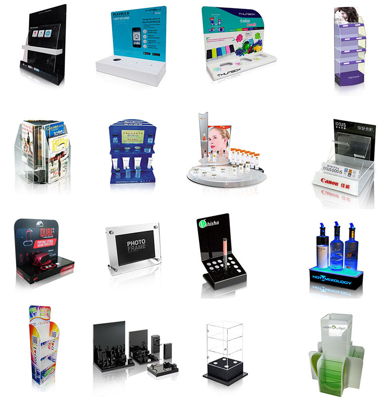 L Shape Acrylic Display Stands for Cosmetics, Counter Top Display