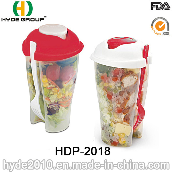 Various Color Plastic Salad Shaker Cup with Fork (HDP-2018)