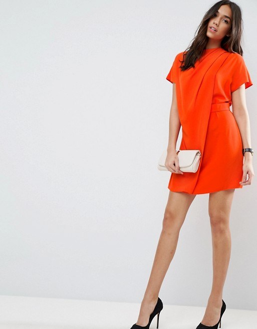 Drape Front Tab Side Mini Drape Dress