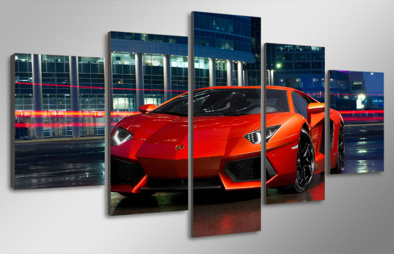 HD Printed Red Luxury Sports Car Painting Canvas Print Room Decor Print Poster Picture Canvas Mc-117