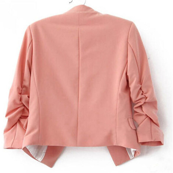 Candy Color Puff Sleeve Buttonless Suit Office Blazers Jacket Coat