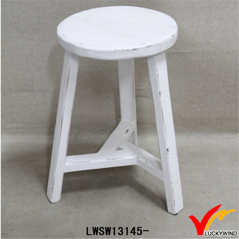 Vintage White Finish Wood Round Chair Garden Stool