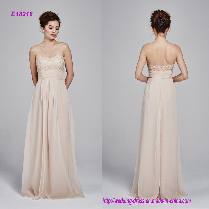 Embroidered Lace Strapless Bridesmaid Dress