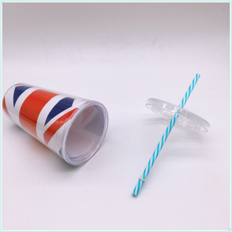 Professional Single Wall Plastic Advertising Mugs with Straw (SH-PM14)
