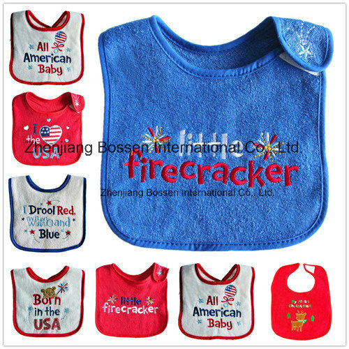 OEM Produce Customized Logo Embroidered Cotton Terry Baby Drool Feeder Bibs