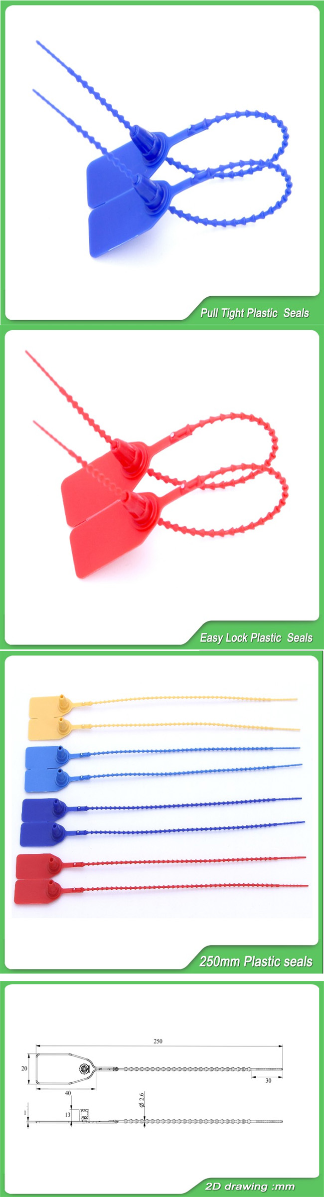 High Solution, Pull Tight Plastic Seals, Bag Seals (25cm)