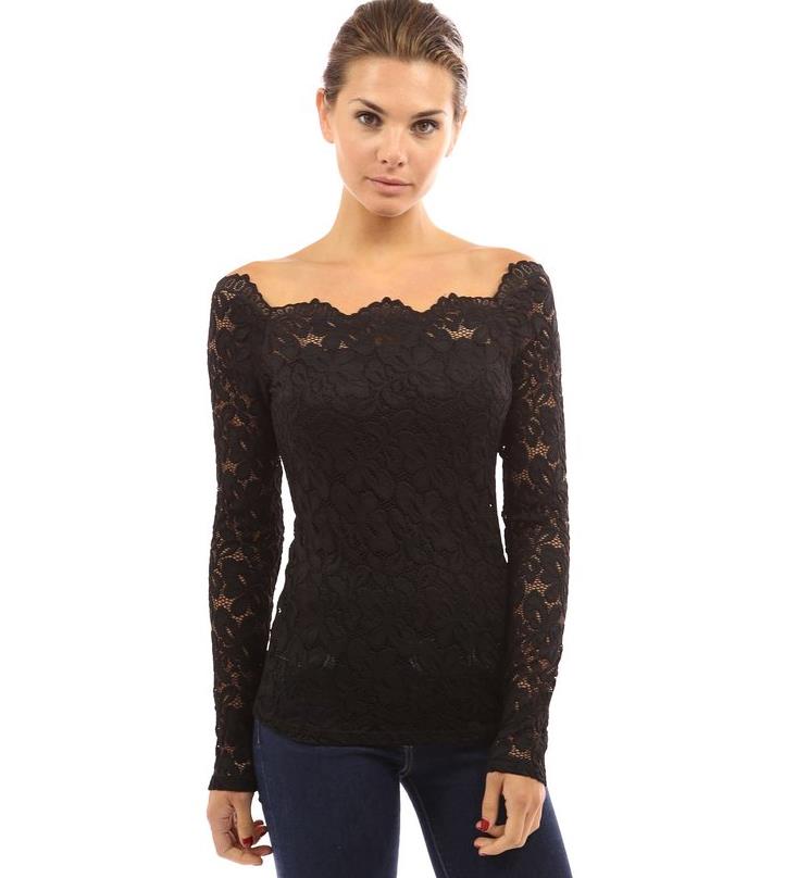 Ladies White See Through off Shoulder Lace Tops Latest Design