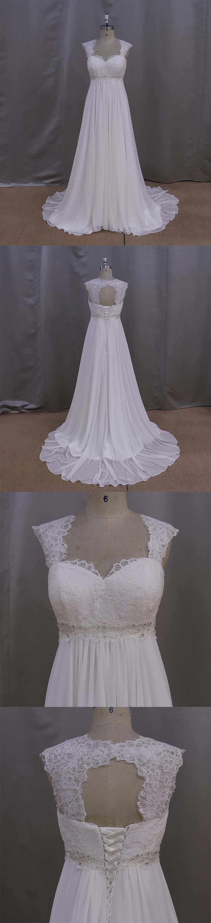 Cap Sleeve French Lace Simple But Elegant Chiffon Evening Dress