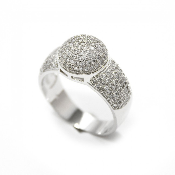Silver Dome Pinky Ring Micro Pave Setting