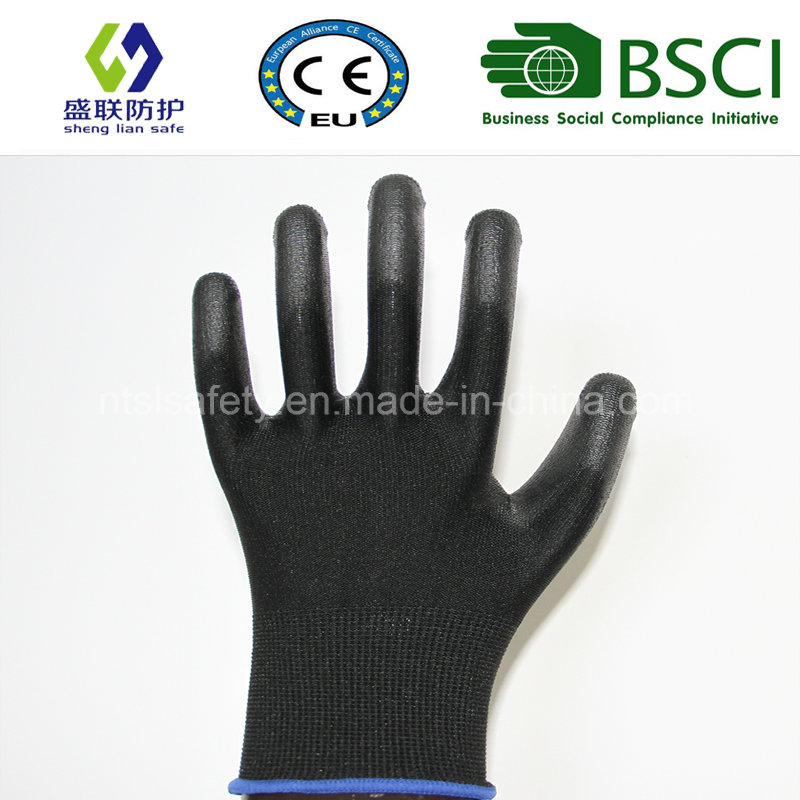 13G Black Polyester with Gary PU Coating Safety Gloves (SL-PU207)