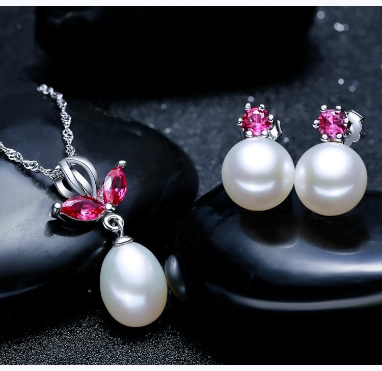 Natural Pearl Set Wedding Gift AAA 9-10mm Button and Drop Freshwater Pearl Set Jewelry