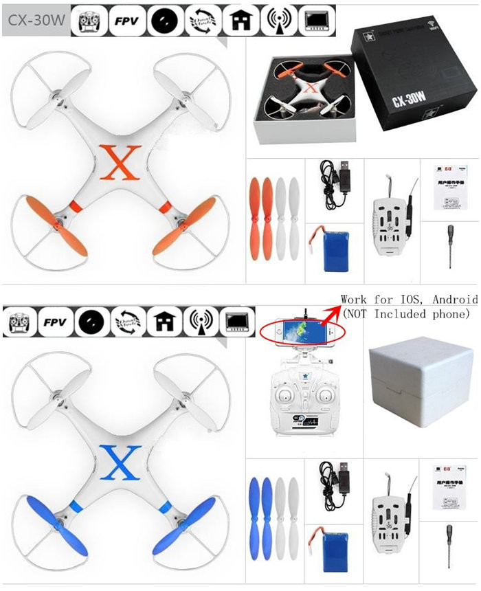 Cheerson Cx-30W for iPhone/iPad/Android WiFi Control Quadcopter 2.4G 6 Axis Drones with Camera 10217565