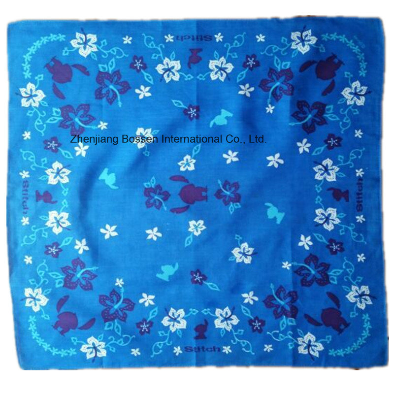 Customized Logo Printed Blue Promotional Cotton Head Scarf Bandana