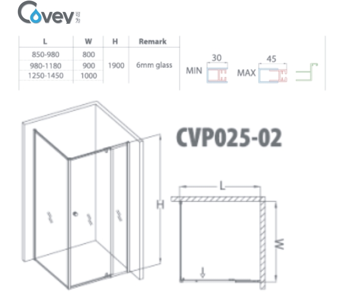 Hot Selling Bathroom Shower Screen in Australia (A-CVP025-02)