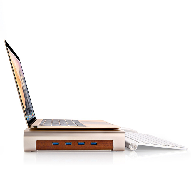 Aluminum Laptop Stand with 4 Ports USB 3.0 Hub