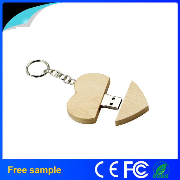 2016 Promotional Gift Customized Wood Heart Shape USB2.0 Pendrive