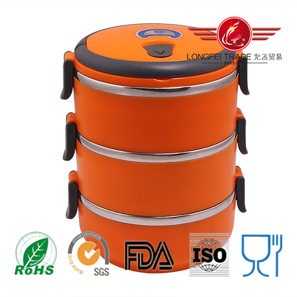 Round Orange Stainless Steel Lunch Box with Lock