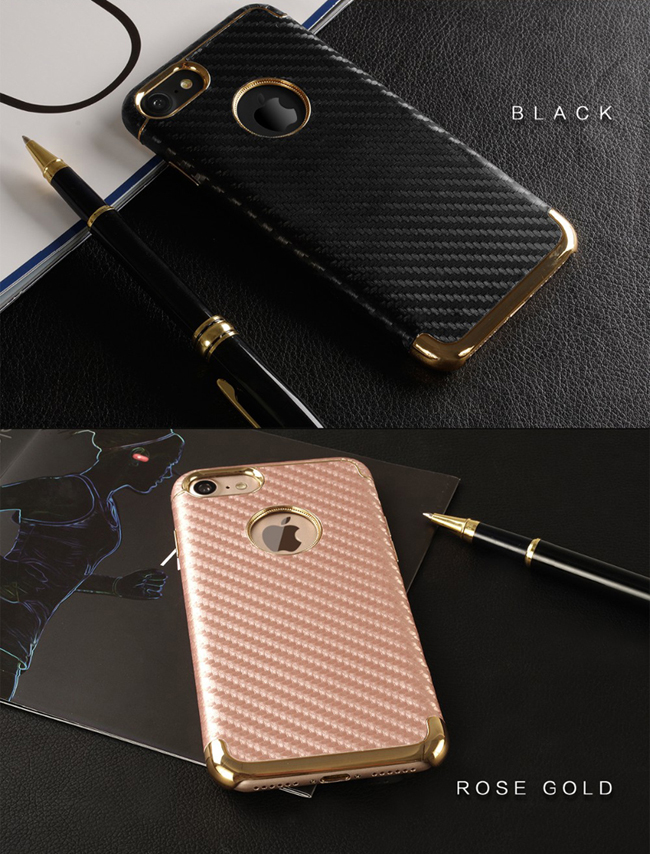 Gold Plated Luxury PC Carbon Fiber Phone Cover Case for iPhone 7 7plus