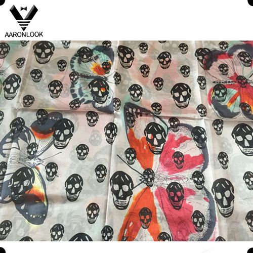 Women's Wholesale High Quality Skeleton Head Printed Silk Scarf