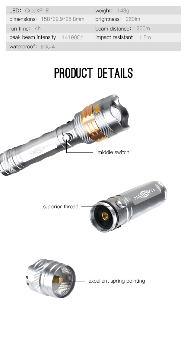 450m Rotating Focus Waterproof Mechanical Testing LED Torch (NK-676)