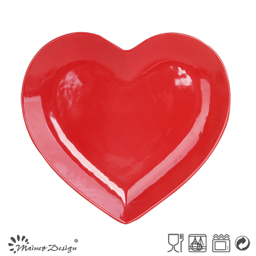 16PCS Dinner Plate Heart Shape Full Red Glazed Design