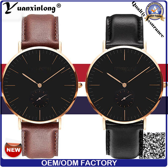 Yxl-007 2016 Fashion Men's Watch Genuine Leather Stainless Steel Dw Model Black Face Quartz Watch