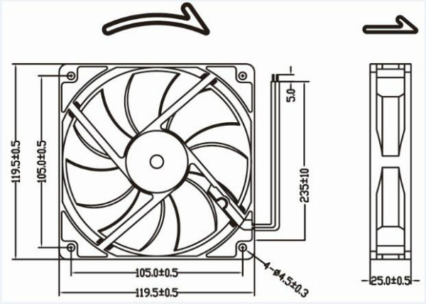 12 Volt 120mm 120X120X25mm DC CPU Cooling Fan with PWM Signal