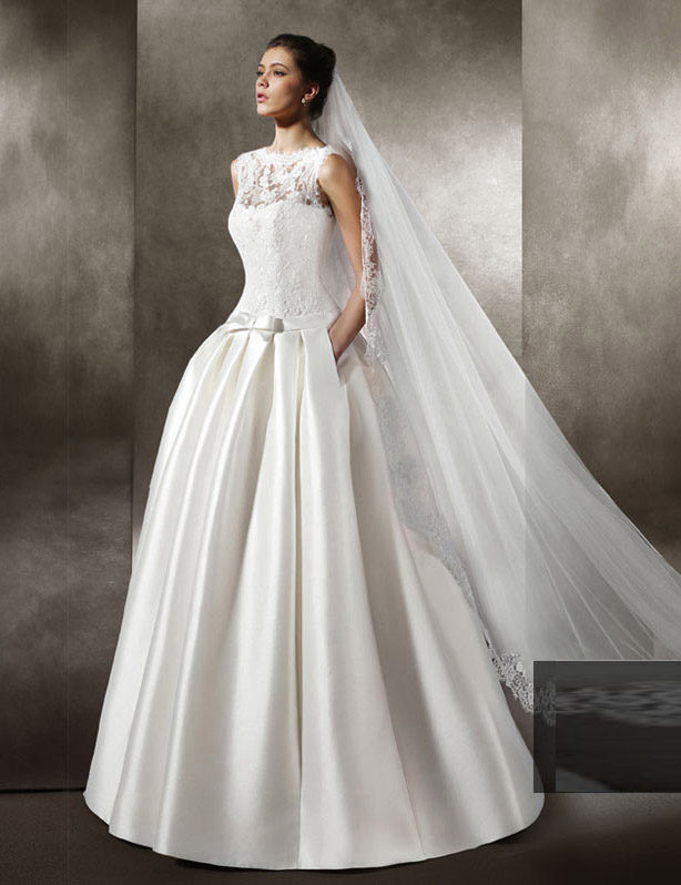 Satin/Lace Floor Length Wedding Gown