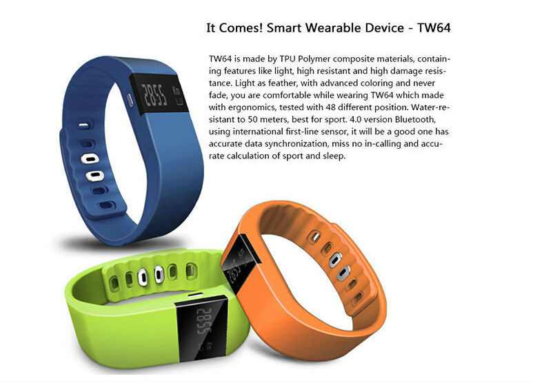 2015 Hot Smart Watch Tw64, Fashion Bluetooth 4.0 Smart Bracelet, Health, Sport Smart Watch with Pedometer